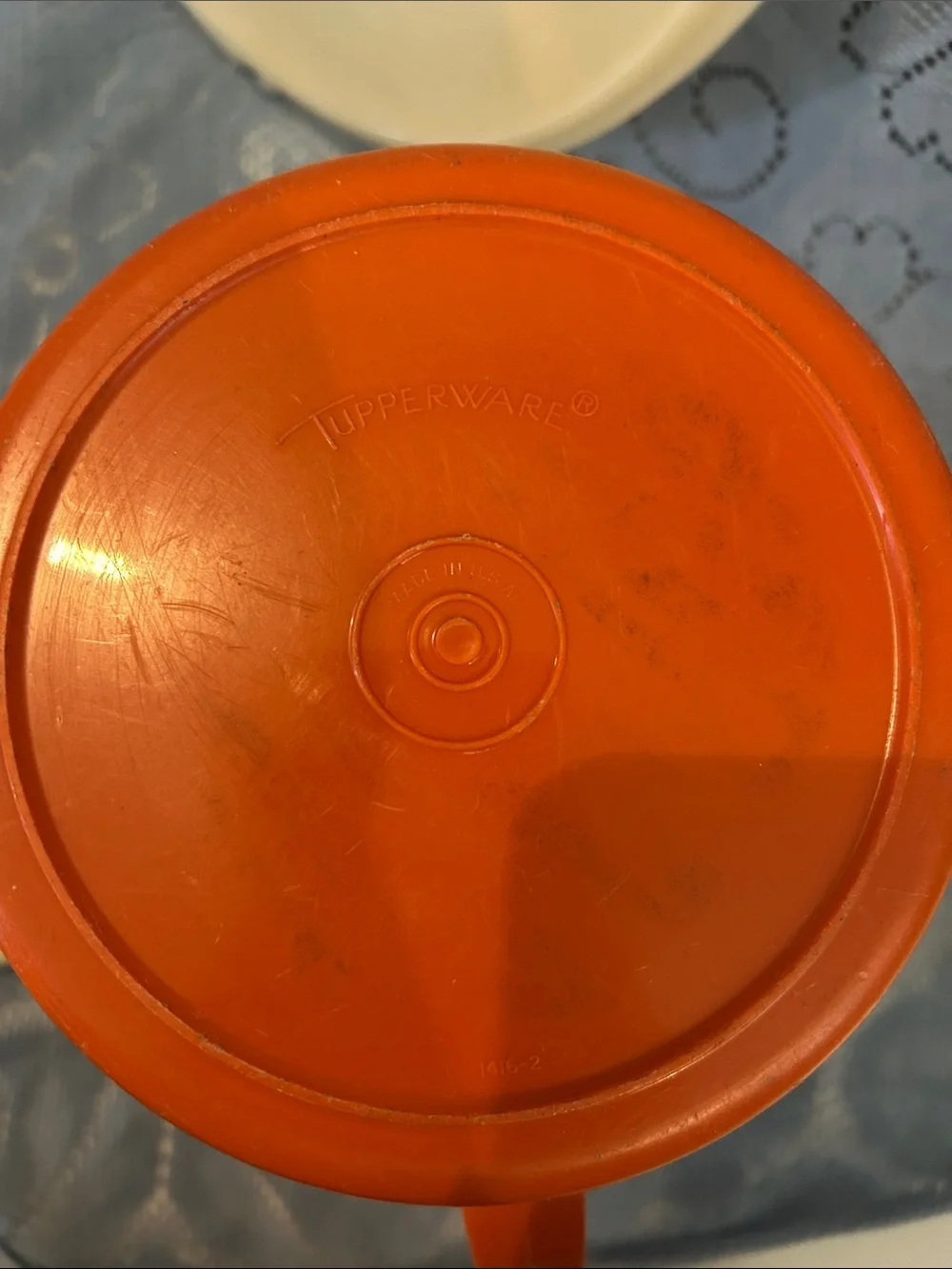 Tupperware Orange Pitcher with White Lid